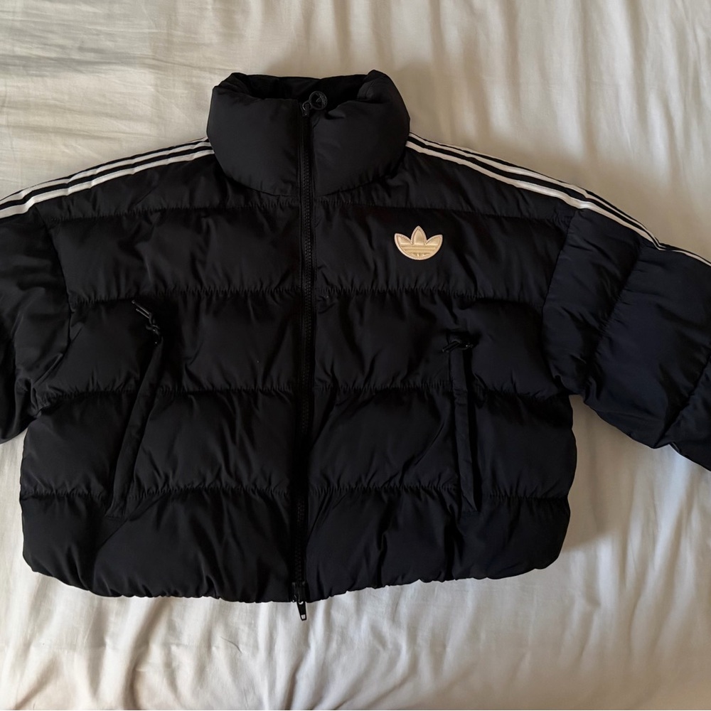 Adidas original Black Short Synthetic Down Puffer cropped Jacket - Picture 3 of 6